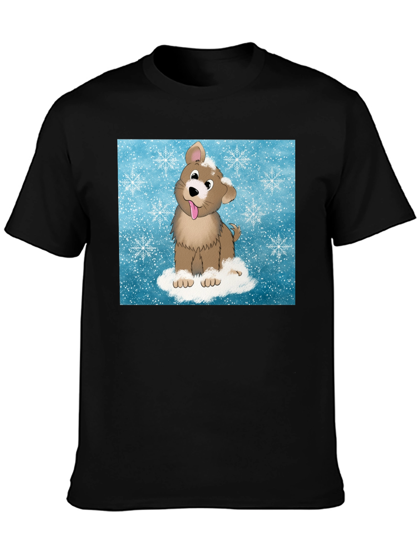 Cute Cartoon Dog in Snow Graphic T-Shirt