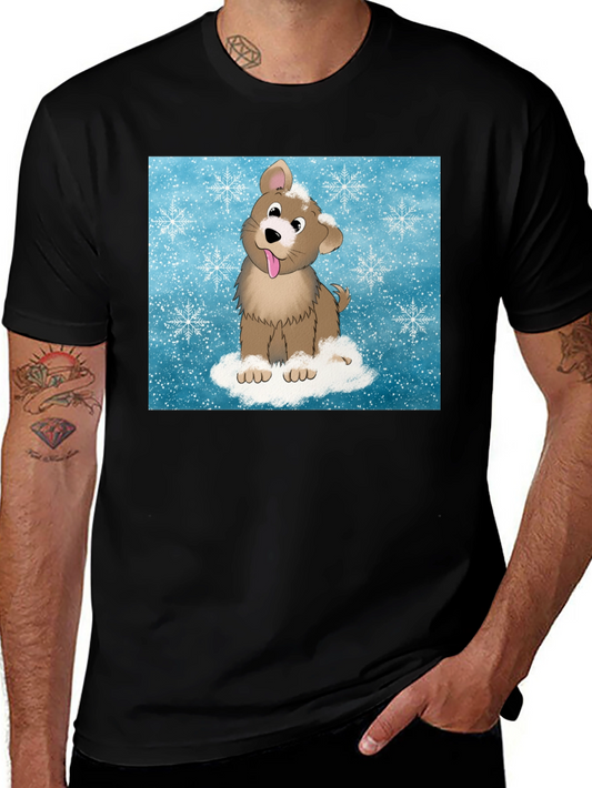 Cute Cartoon Dog in Snow Graphic T-Shirt