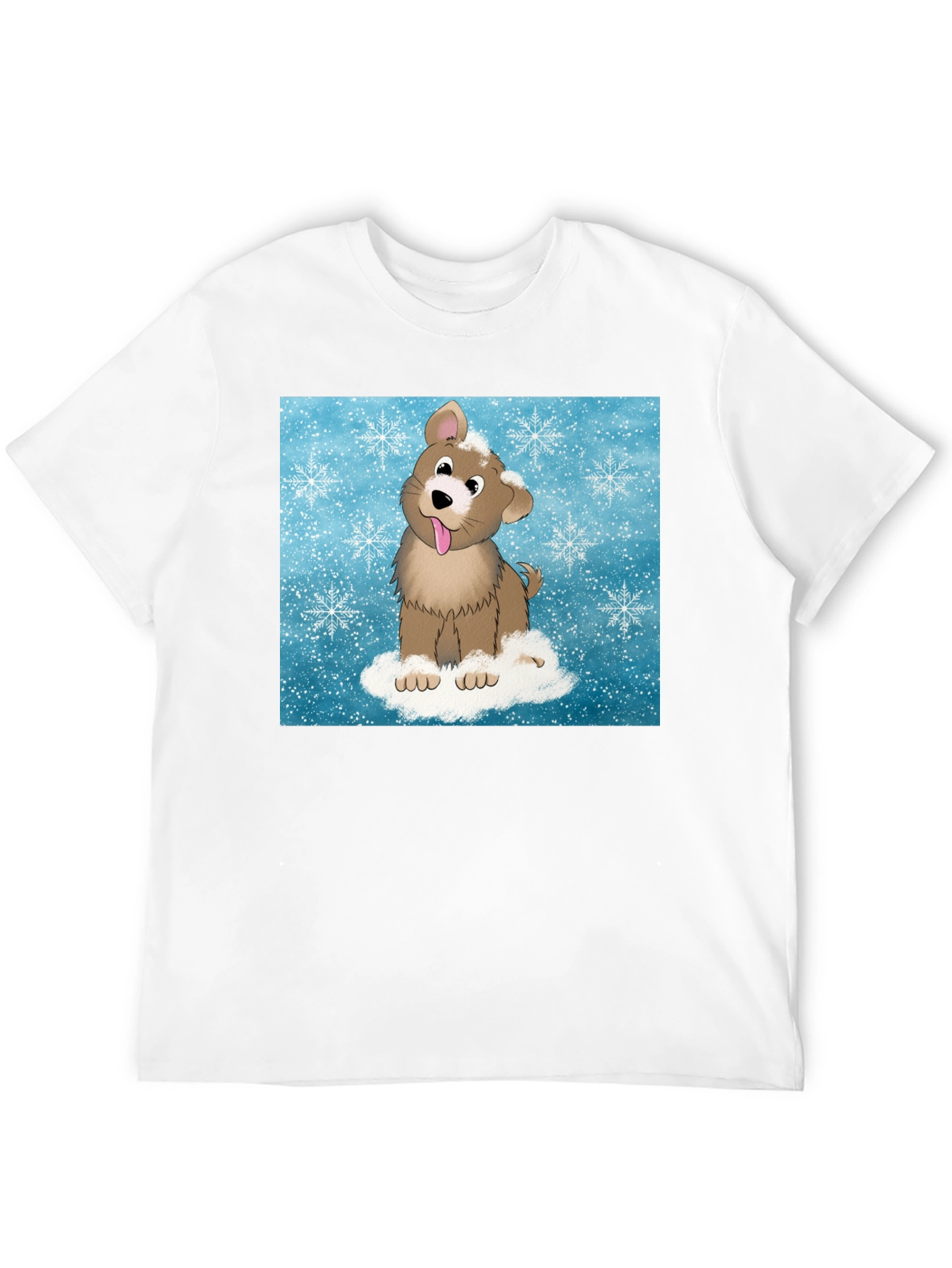 Cute Cartoon Dog in Snow Graphic T-Shirt
