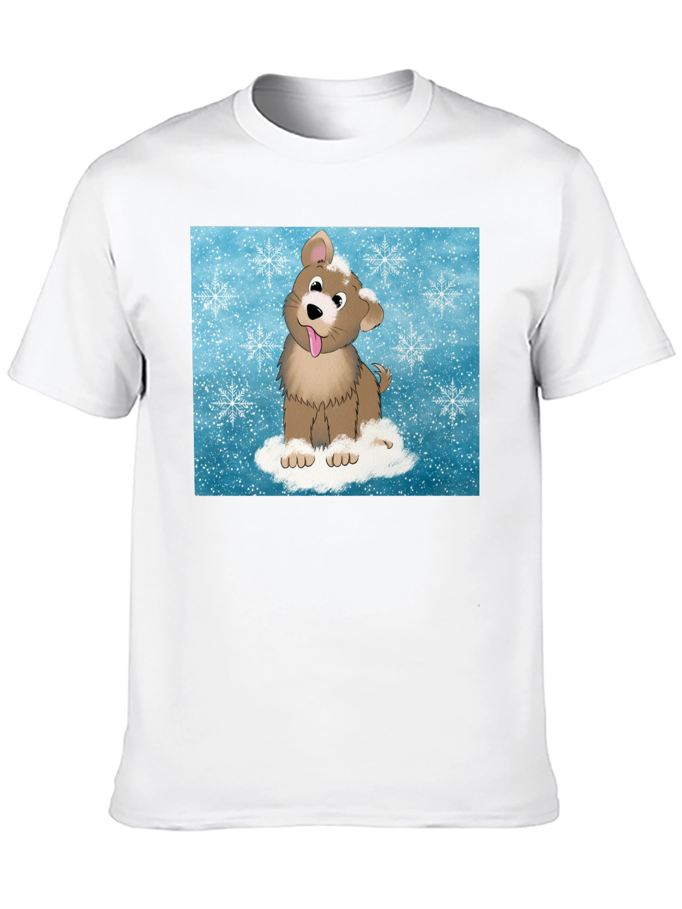 Cute Cartoon Dog in Snow Graphic T-Shirt