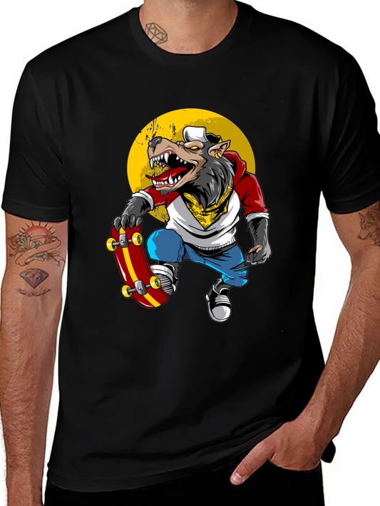 Wolf Skater Graphic Tee - Trendy Streetwear T-Shirt
