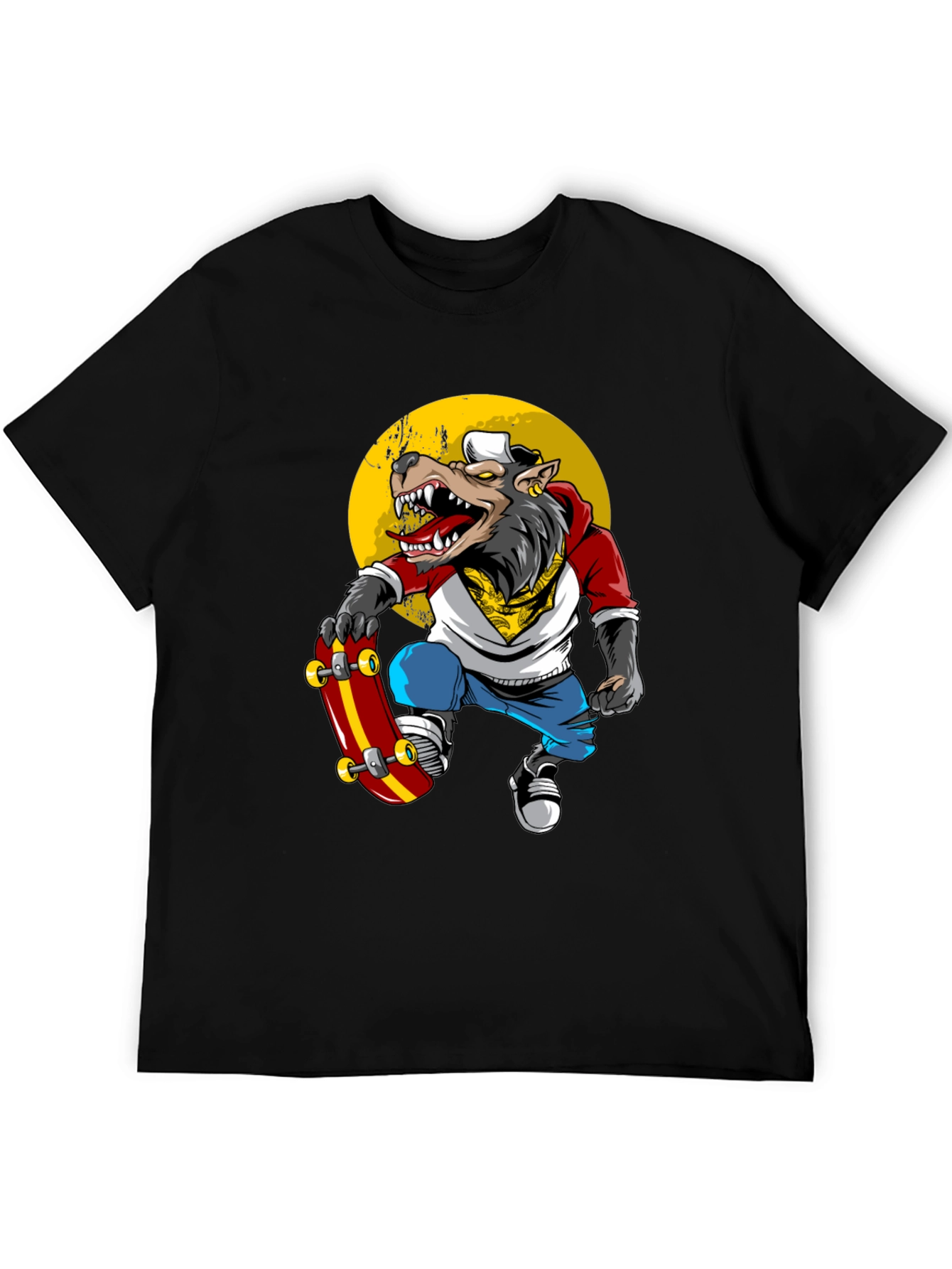Wolf Skater Graphic Tee - Trendy Streetwear T-Shirt