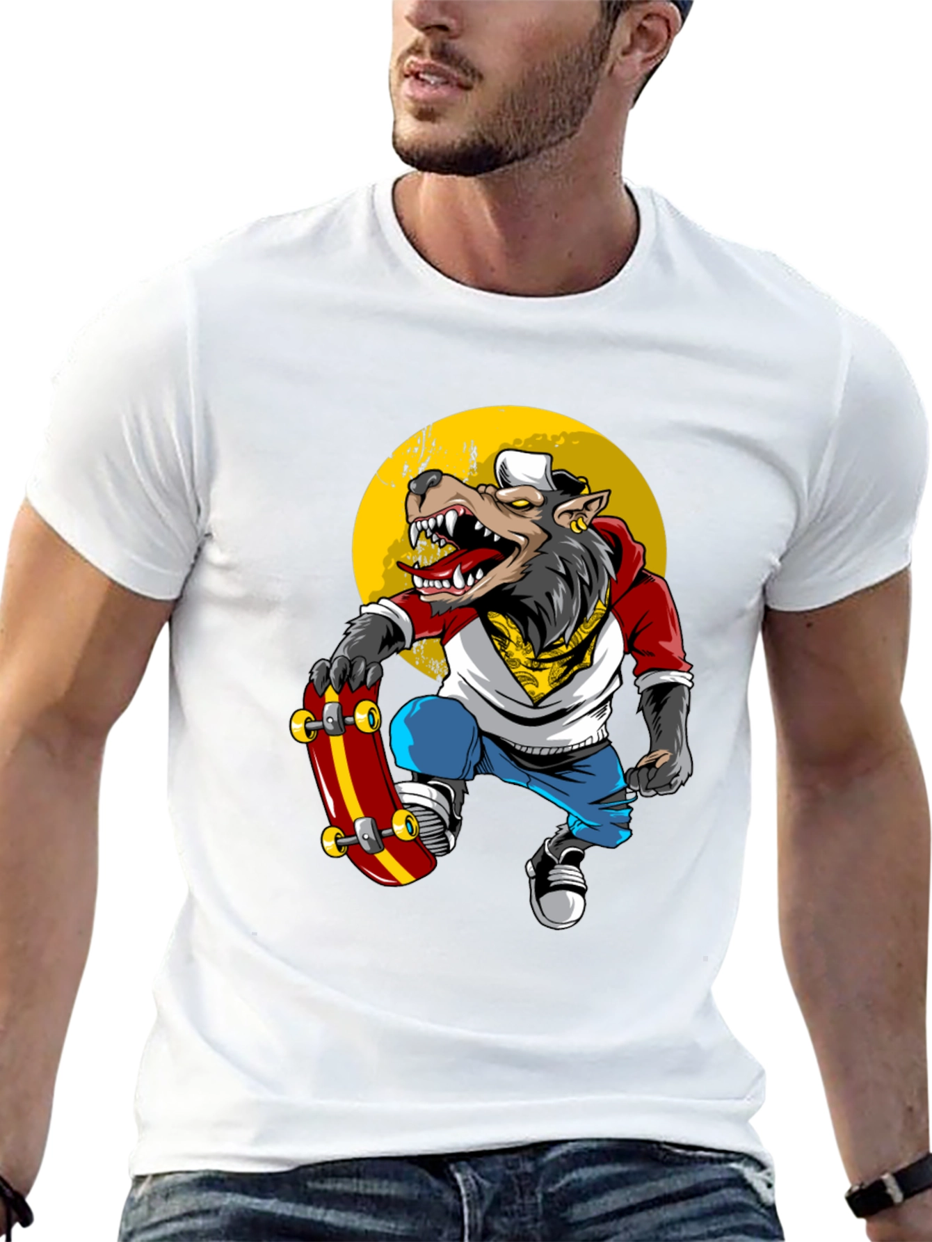 Wolf Skater Graphic Tee - Trendy Streetwear T-Shirt