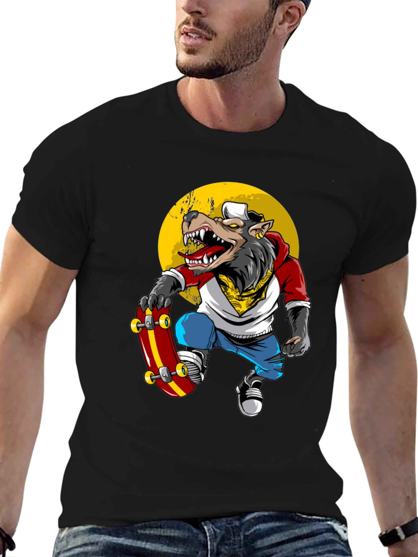 Wolf Skater Graphic Tee - Trendy Streetwear T-Shirt