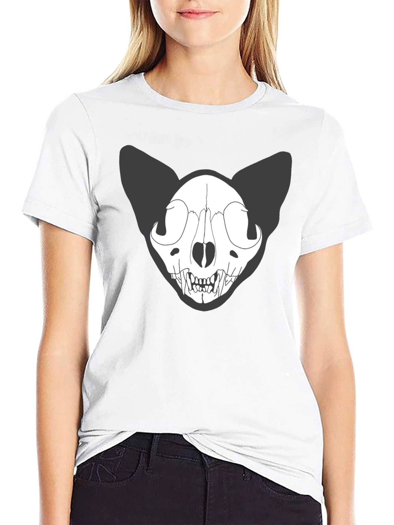 Black Cat Skull T-Shirt - Gothic Style Tee