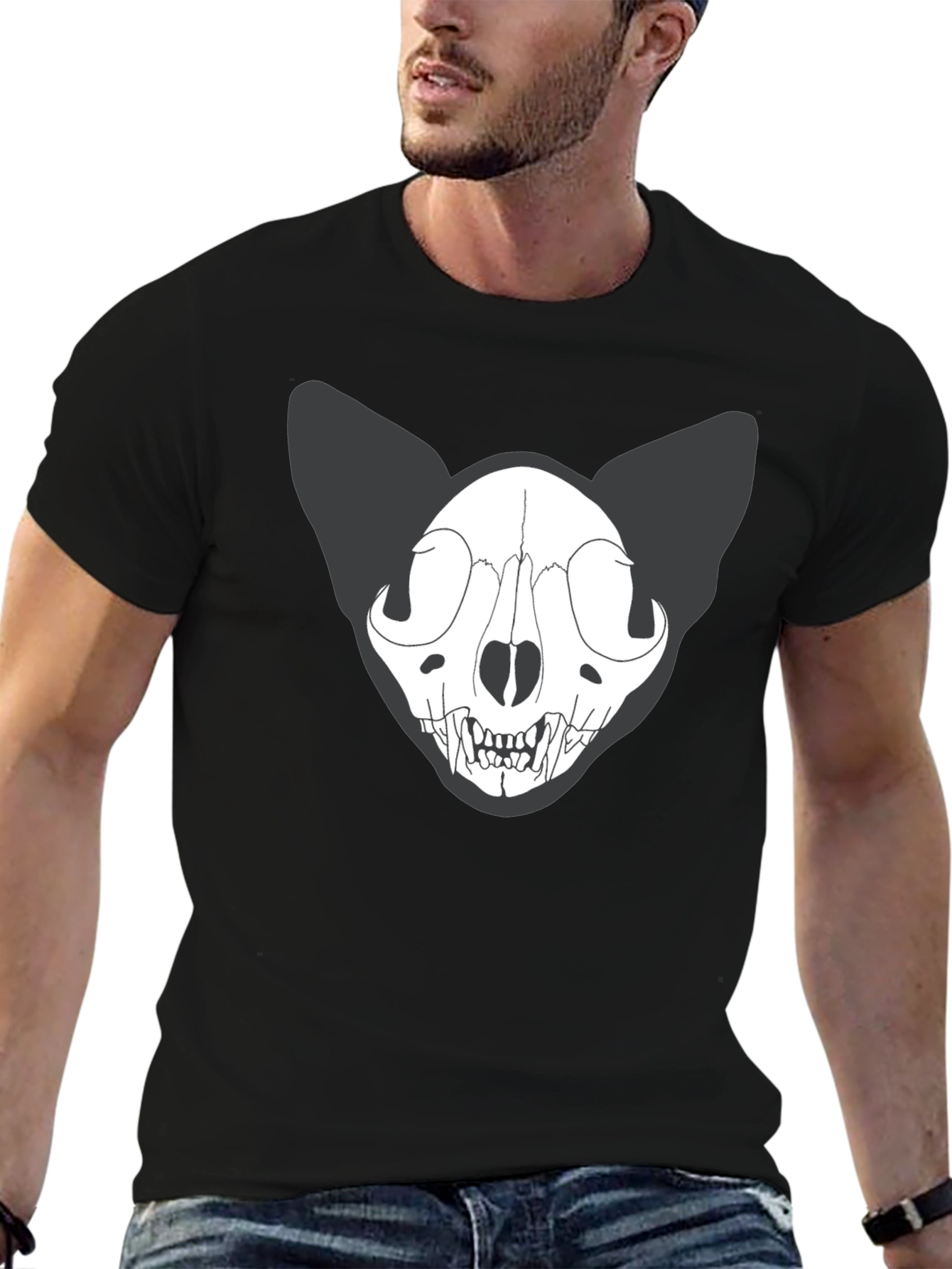 Black Cat Skull T-Shirt - Gothic Style Tee