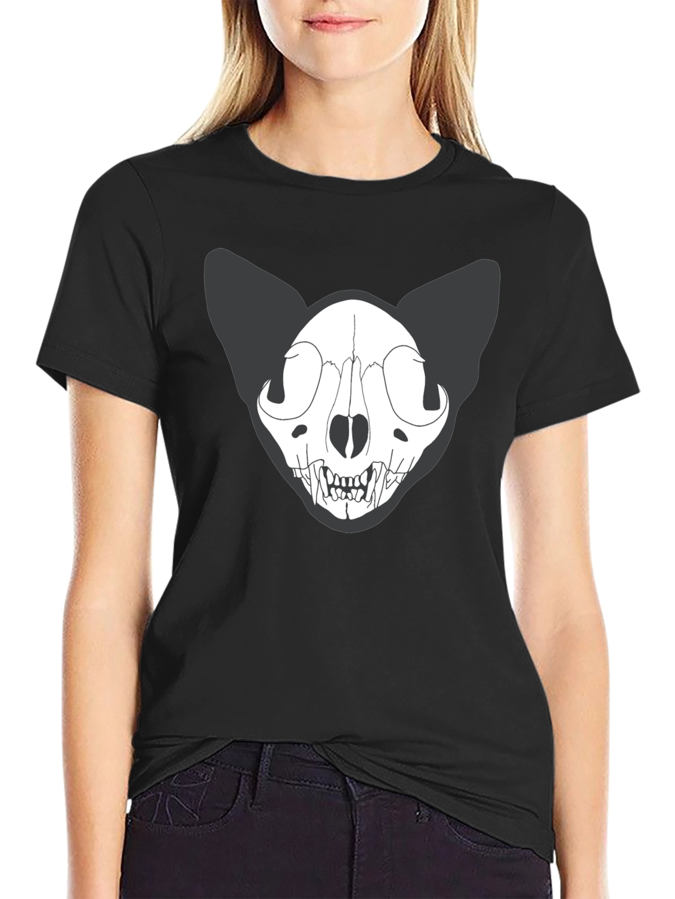 Black Cat Skull T-Shirt - Gothic Style Tee