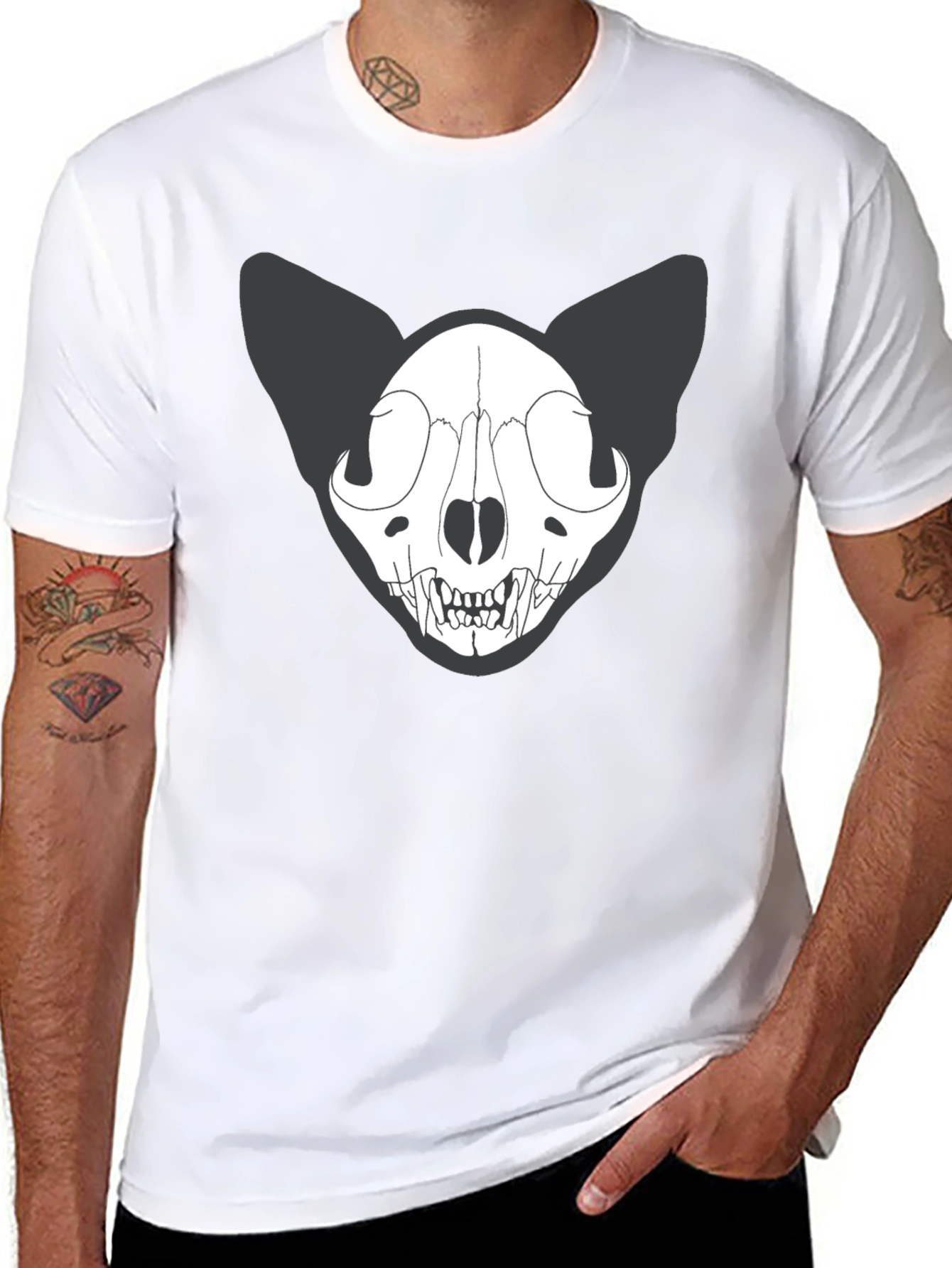 Black Cat Skull T-Shirt - Gothic Style Tee