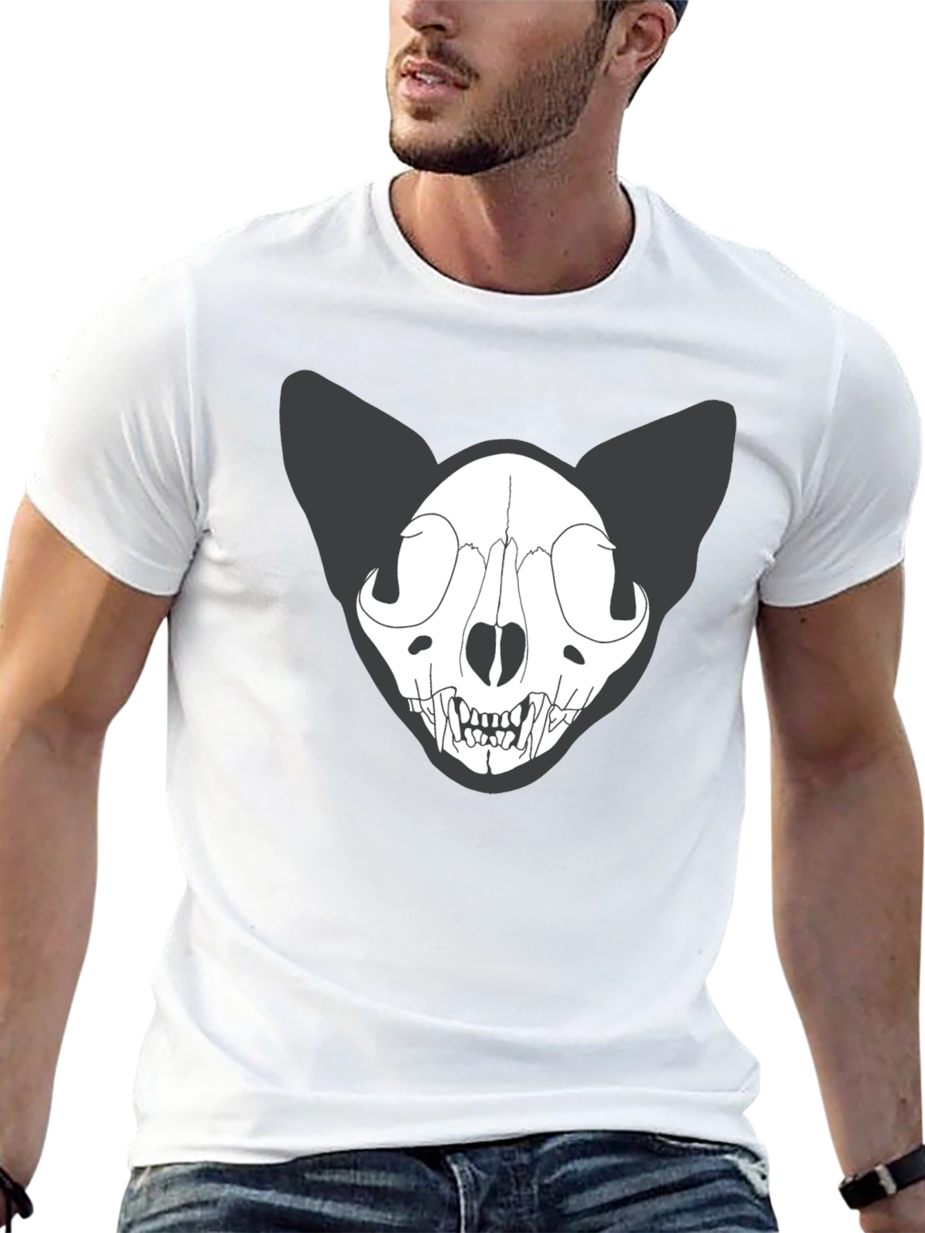 Black Cat Skull T-Shirt - Gothic Style Tee
