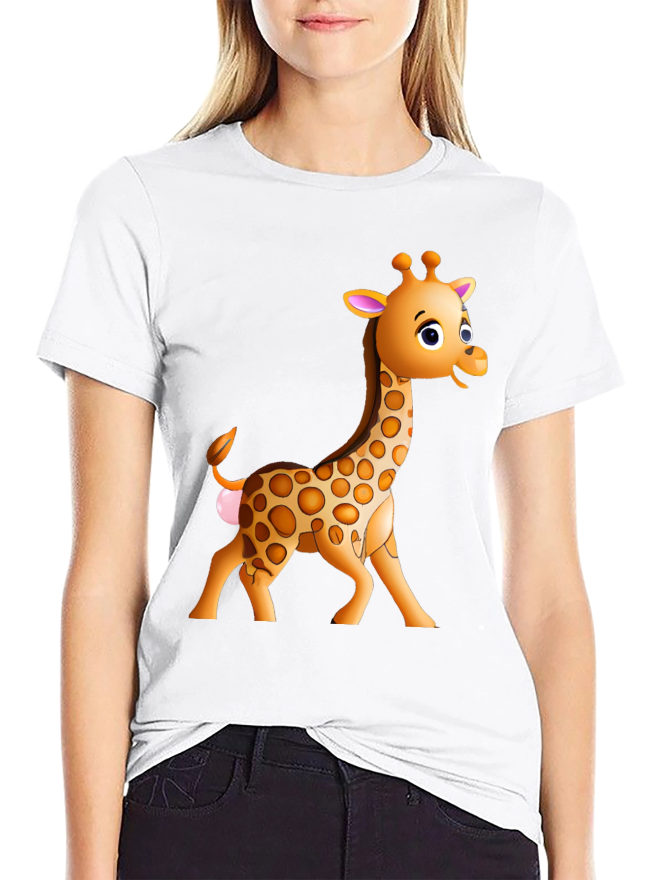 Cartoon Giraffe Graphic T-Shirt