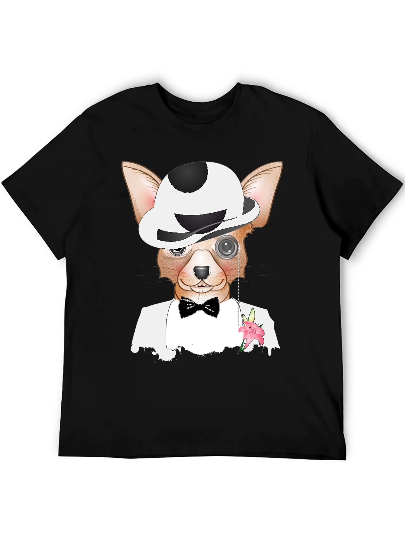 Dapper Dog T-Shirt: Chihuahua in Tuxedo & Bowler Hat