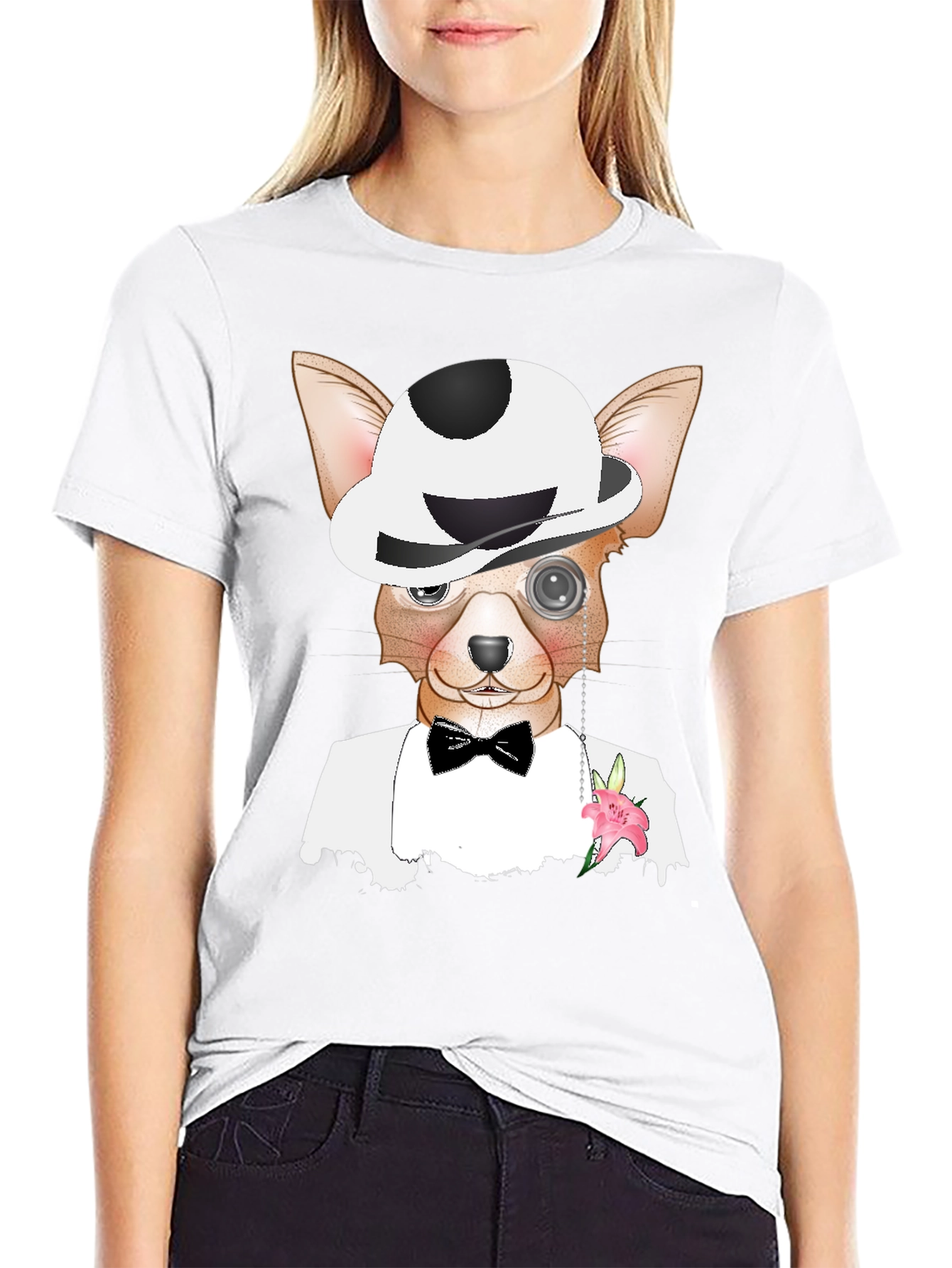 Dapper Dog T-Shirt: Chihuahua in Tuxedo & Bowler Hat