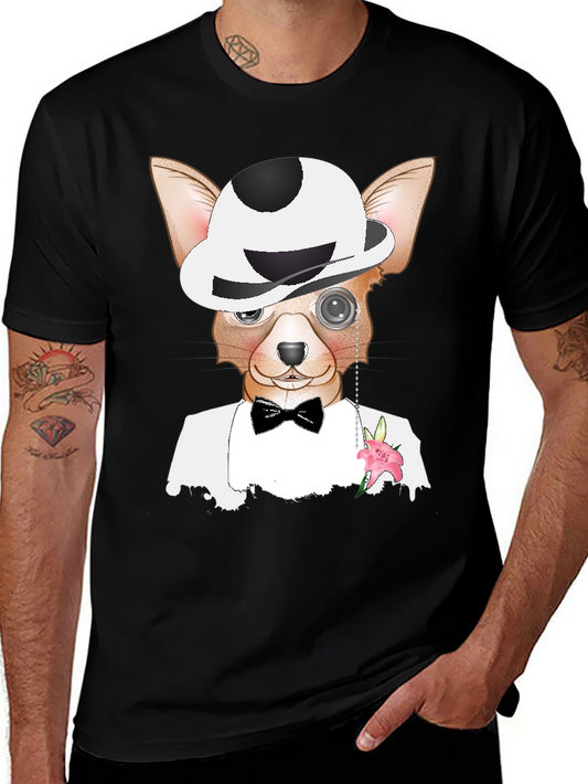 Dapper Dog T-Shirt: Chihuahua in Tuxedo & Bowler Hat