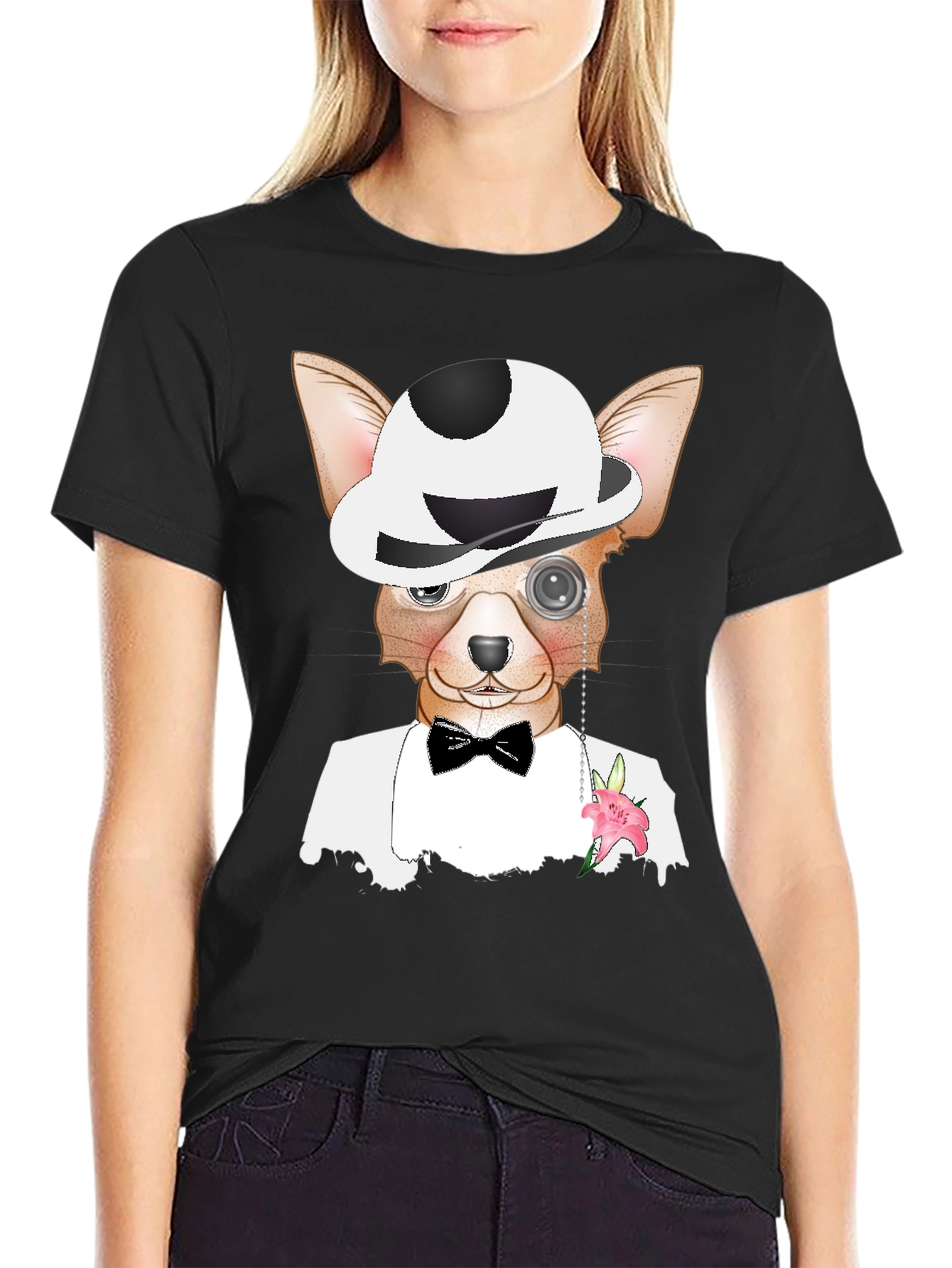 Dapper Dog T-Shirt: Chihuahua in Tuxedo & Bowler Hat