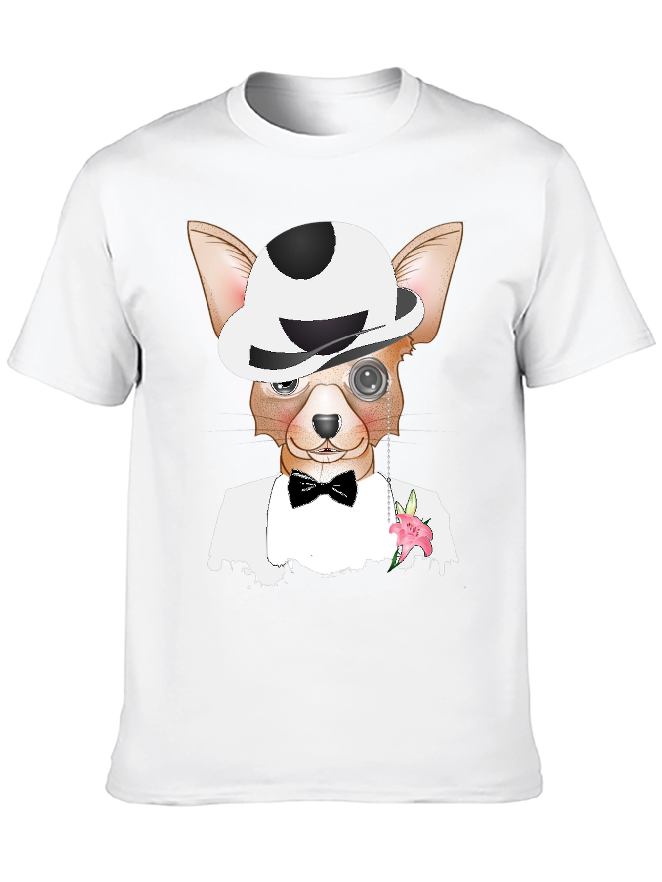 Dapper Dog T-Shirt: Chihuahua in Tuxedo & Bowler Hat