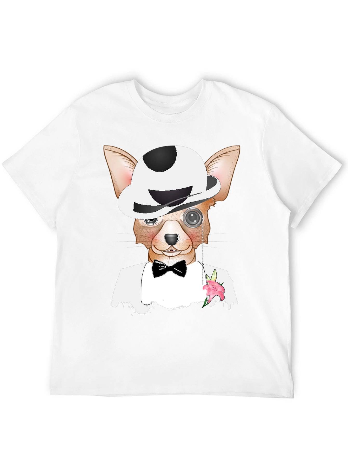 Dapper Dog T-Shirt: Chihuahua in Tuxedo & Bowler Hat