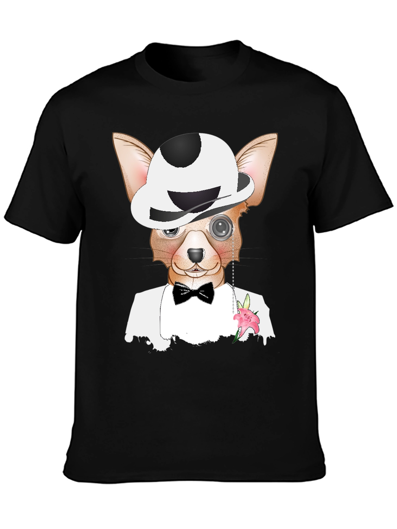 Dapper Dog T-Shirt: Chihuahua in Tuxedo & Bowler Hat