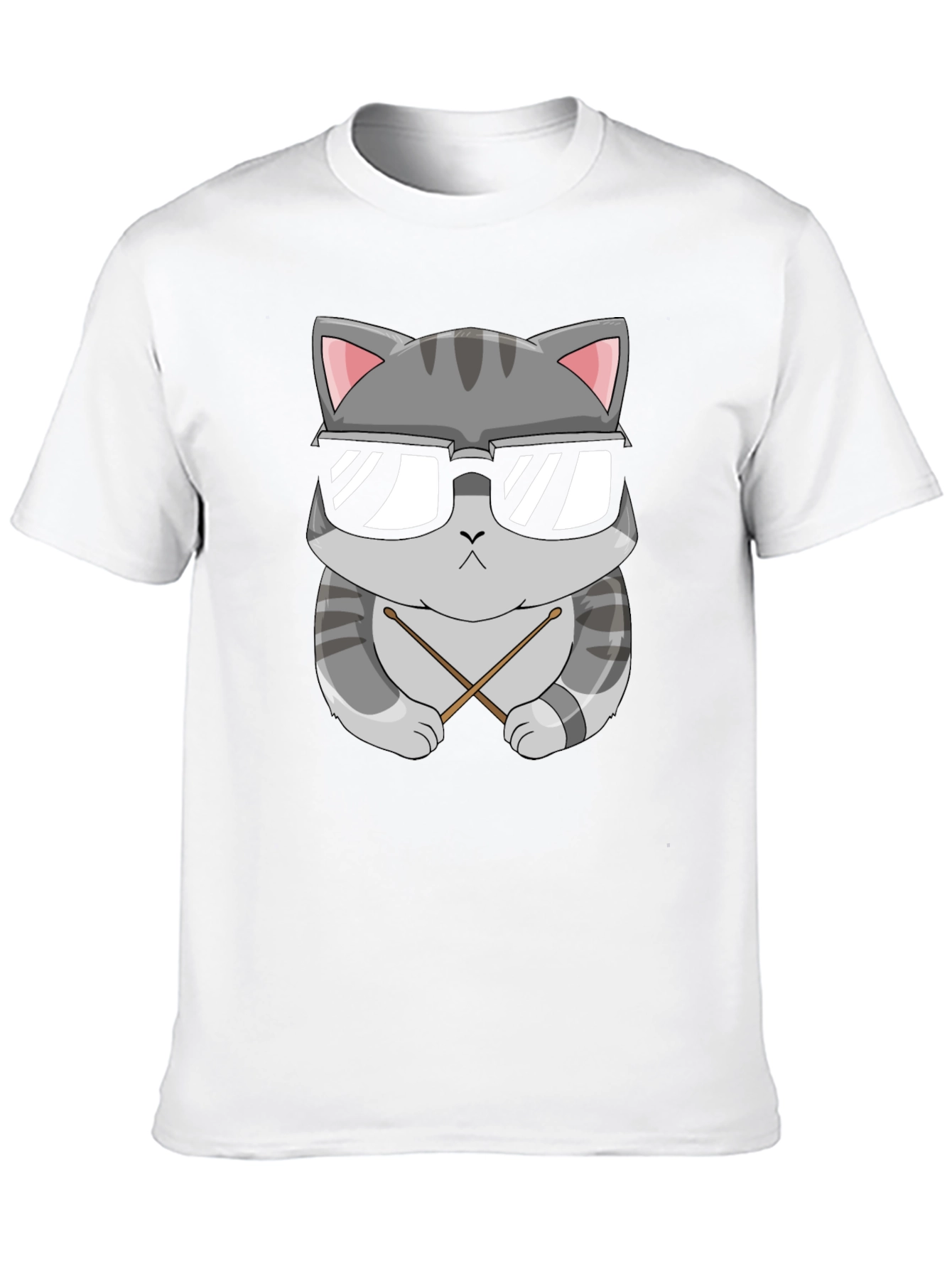 Cool Cat Drummer T-Shirt - Black Cotton Tee
