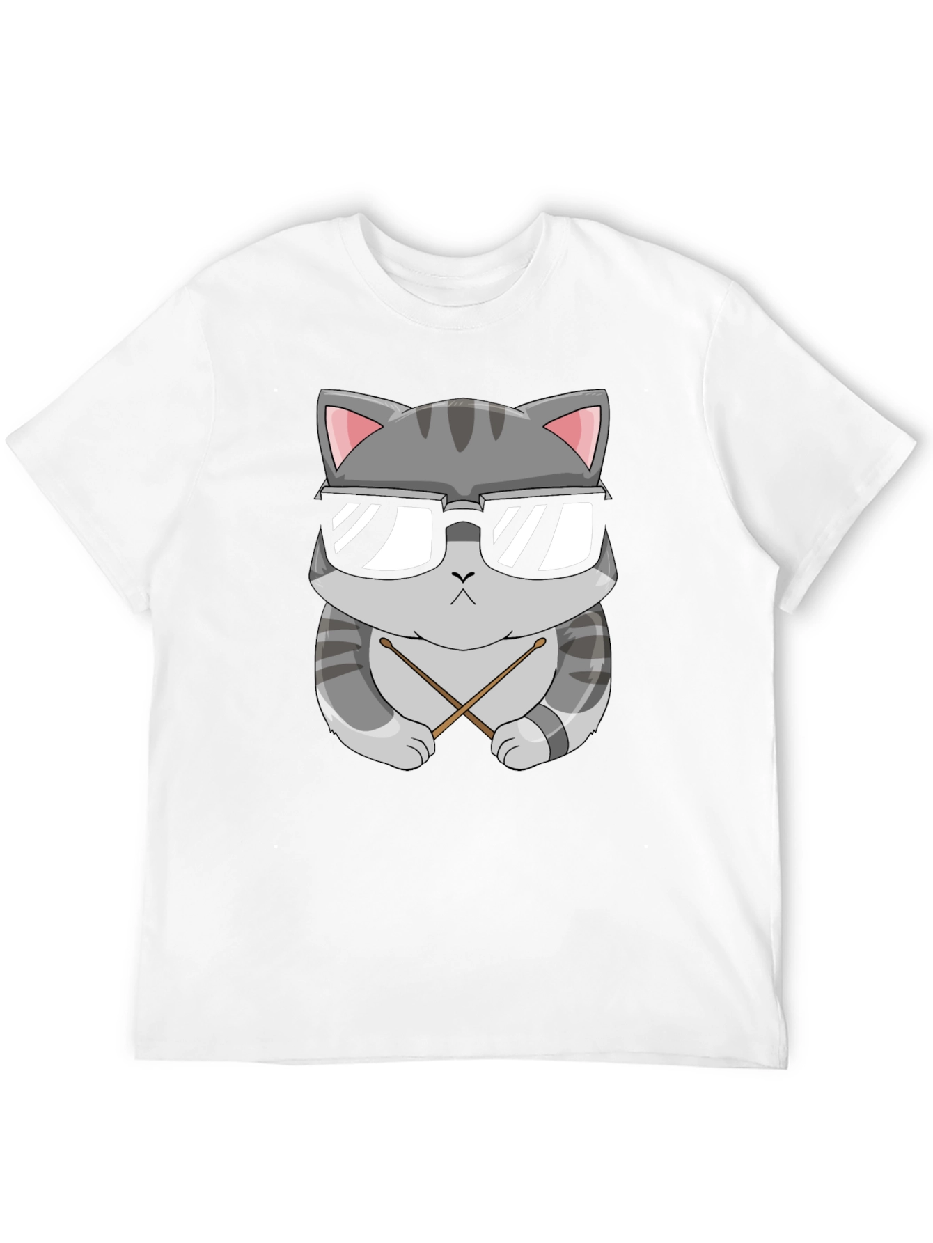 Cool Cat Drummer T-Shirt - Black Cotton Tee