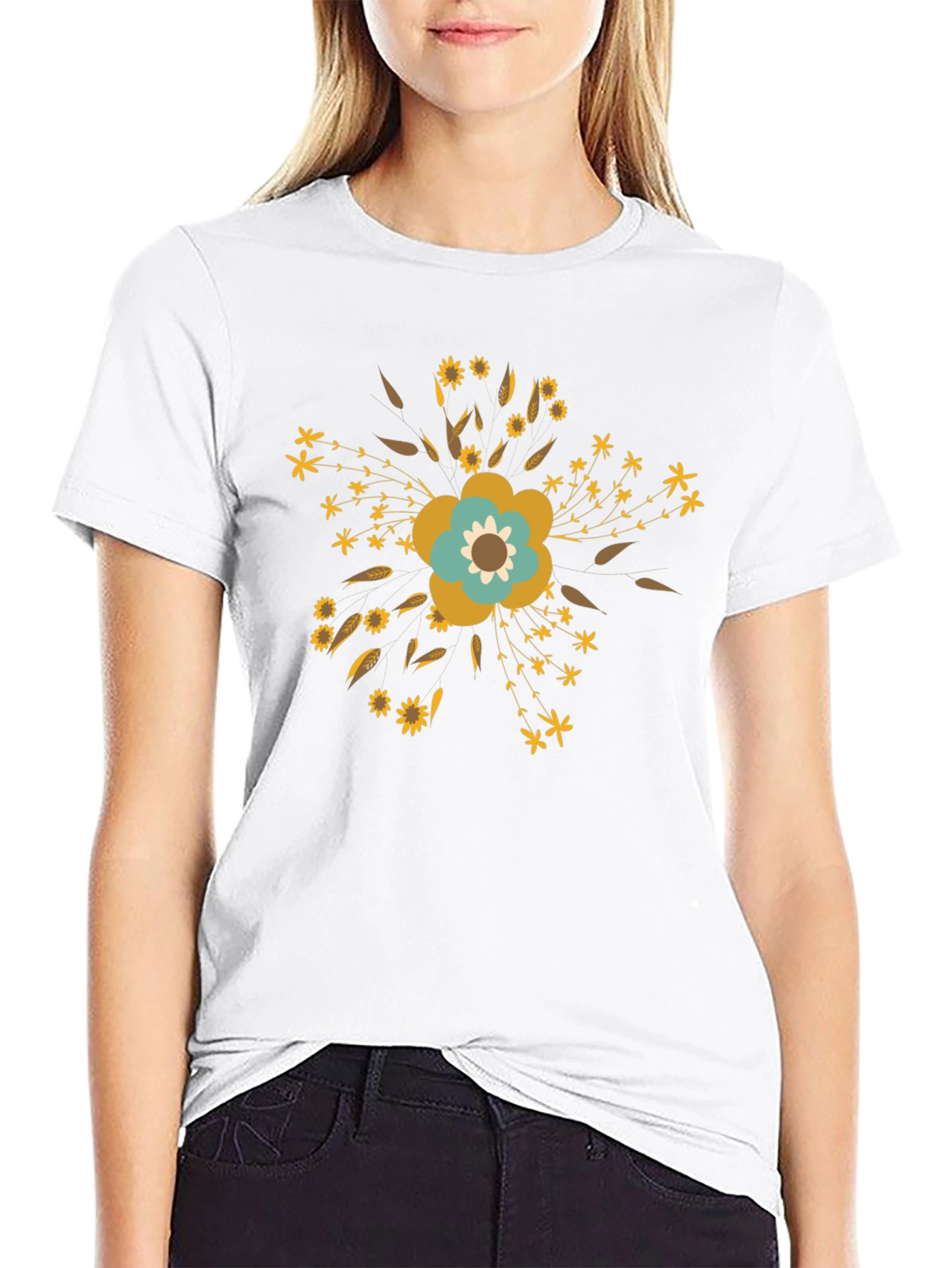 Floral Graphic Print T-Shirt - Black