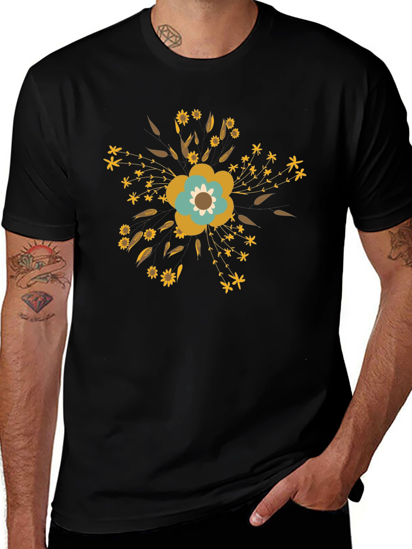 Floral Graphic Print T-Shirt - Black