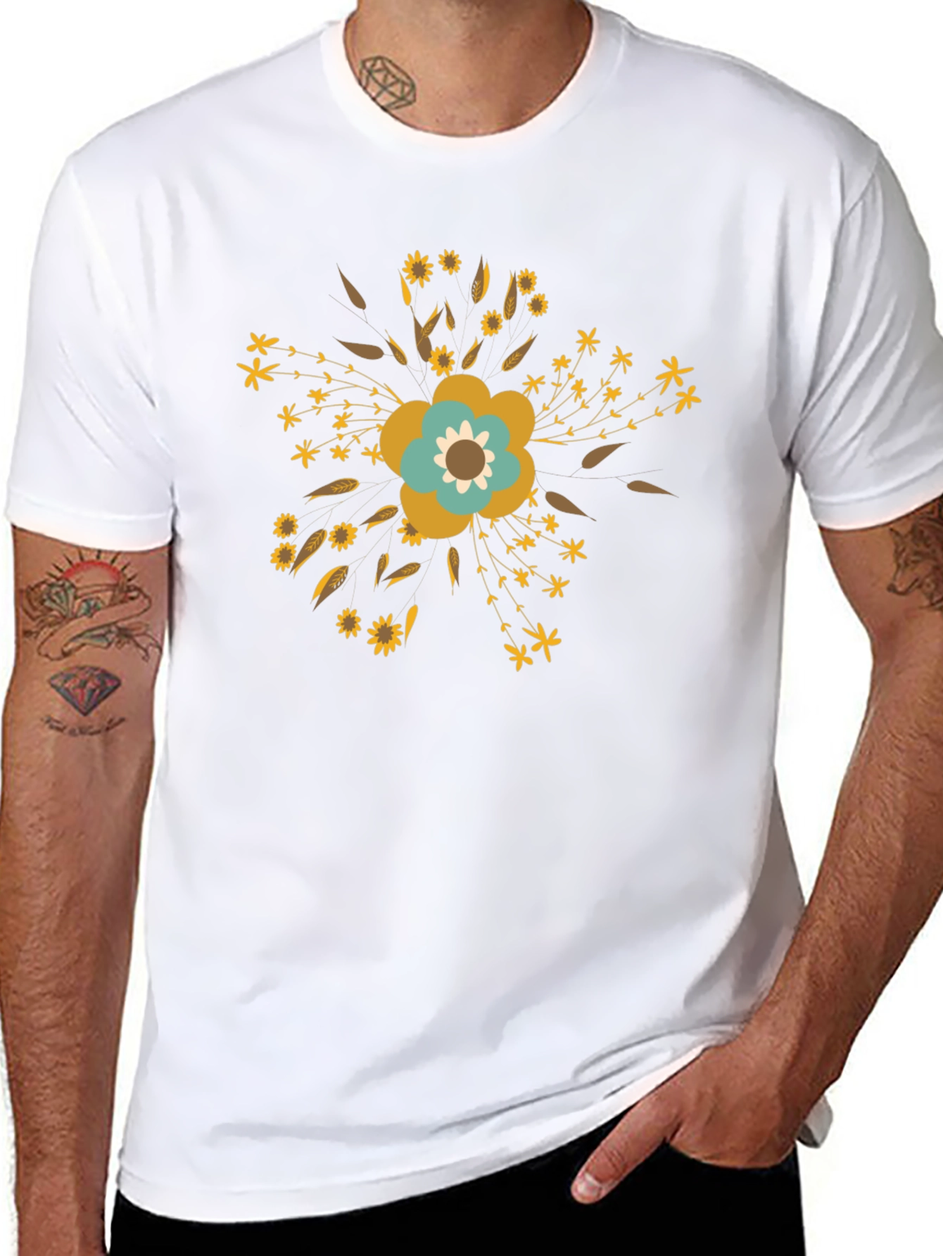 Floral Graphic Print T-Shirt - Black