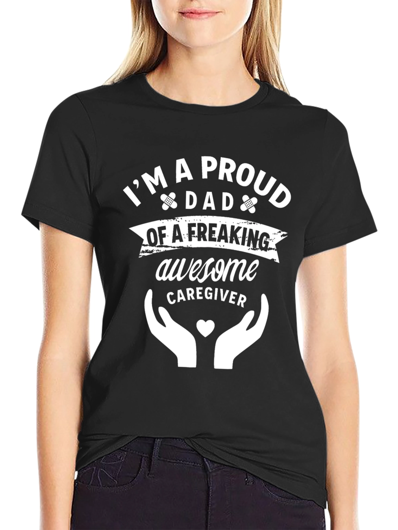 Proud Dad Awesome Caregiver Black T-Shirt