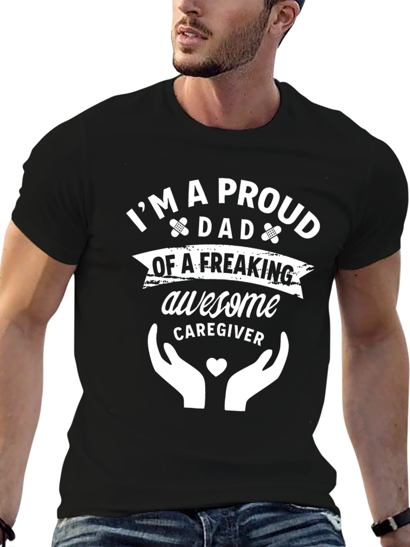 Proud Dad Awesome Caregiver Black T-Shirt