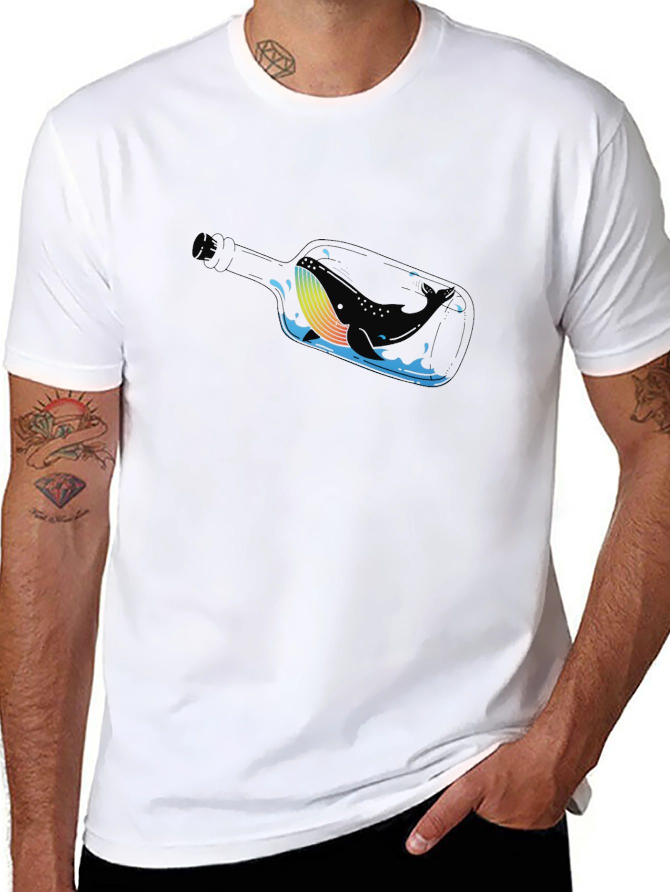 Whale in a Bottle Black T-Shirt