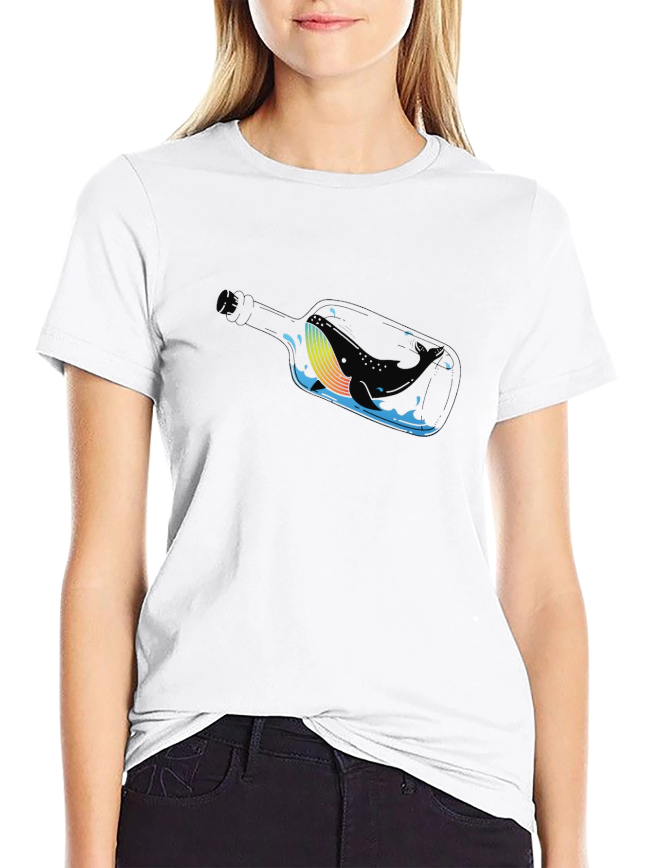 Whale in a Bottle Black T-Shirt