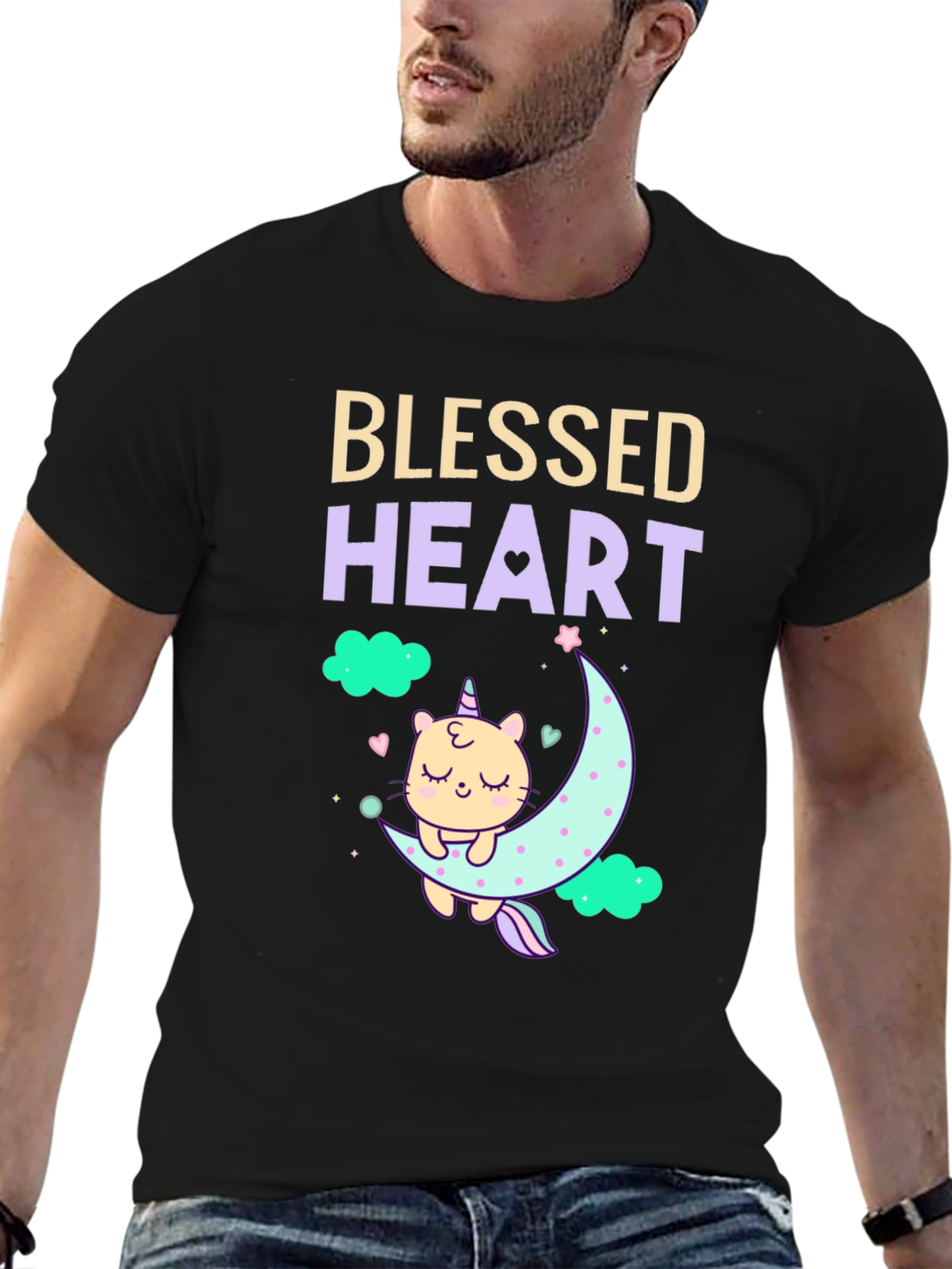 Blessed Heart Unicorn Cat Moon T-Shirt