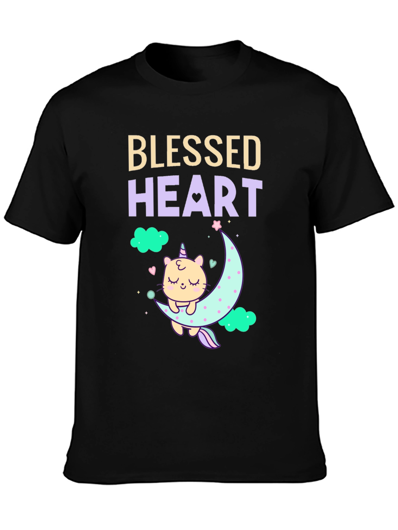 Blessed Heart Unicorn Cat Moon T-Shirt