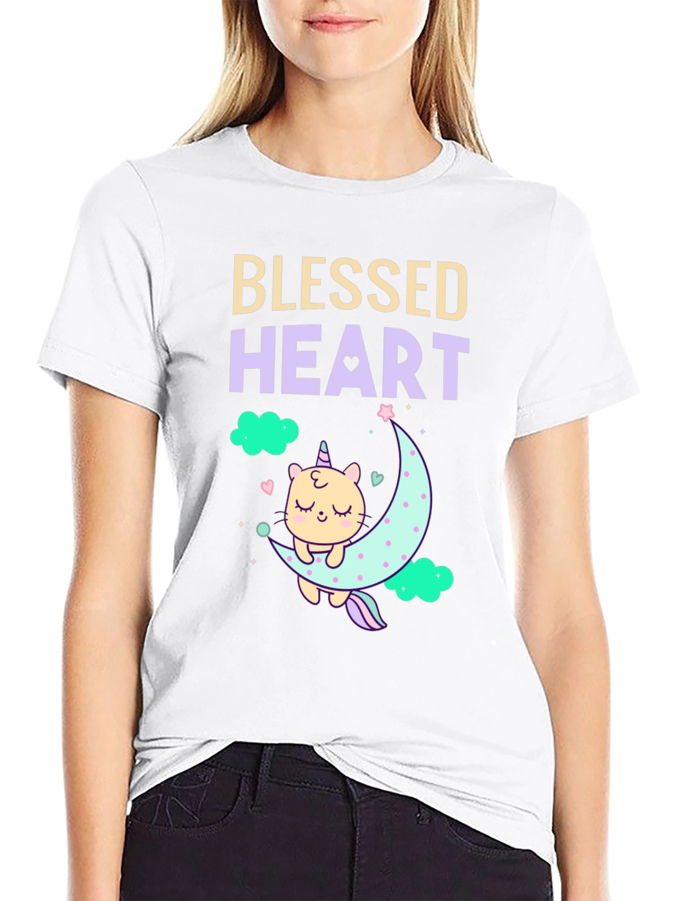 Blessed Heart Unicorn Cat Moon T-Shirt