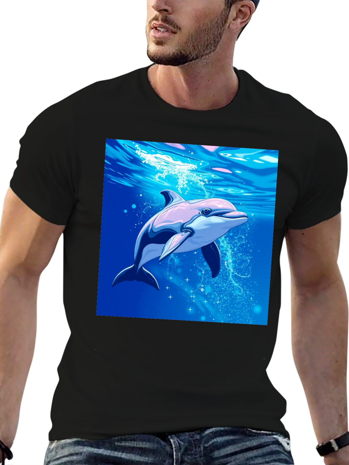Dolphin Graphic Tee - Black Cotton Blend Casual Wear