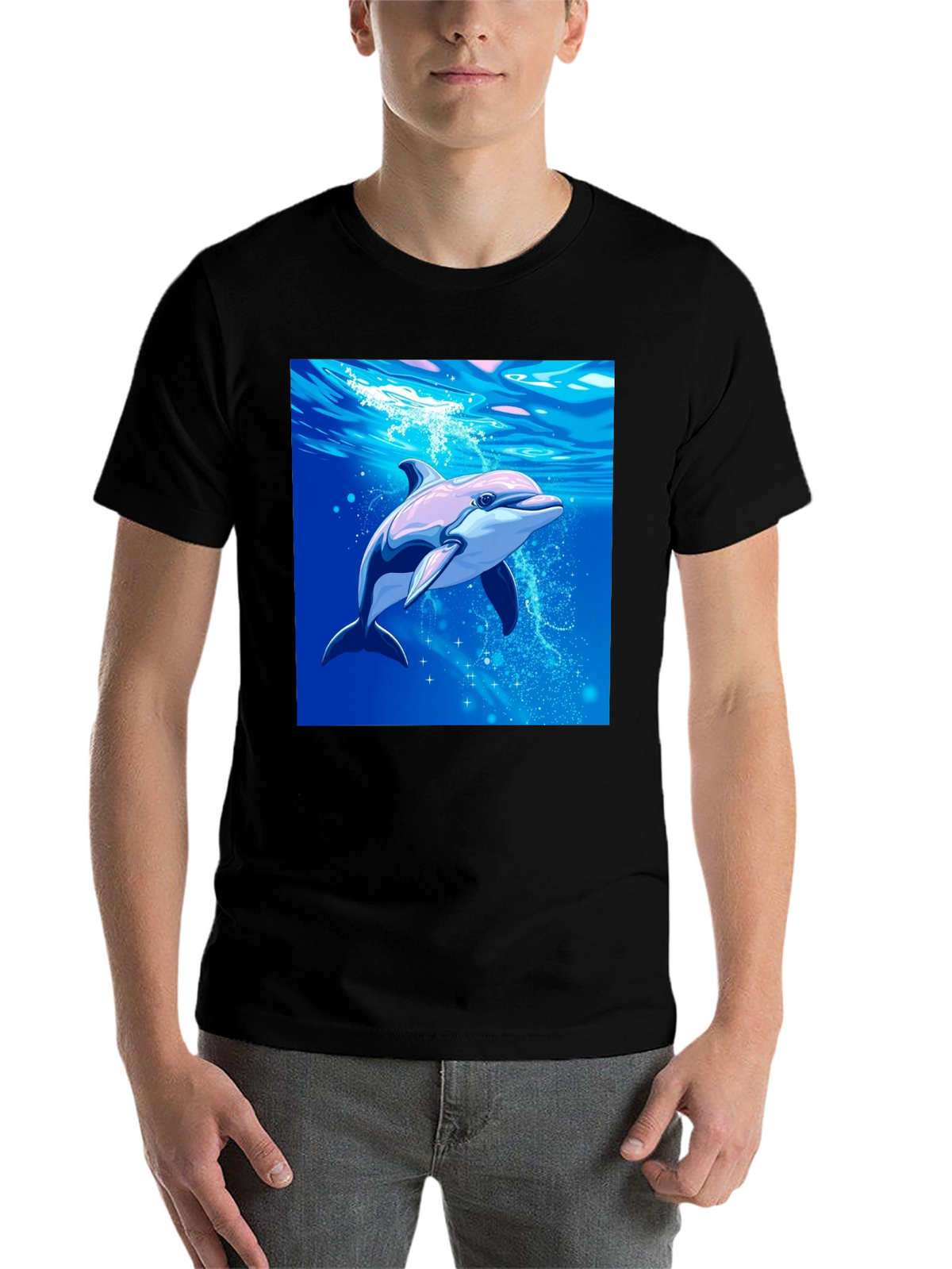 Dolphin Graphic Tee - Black Cotton Blend Casual Wear