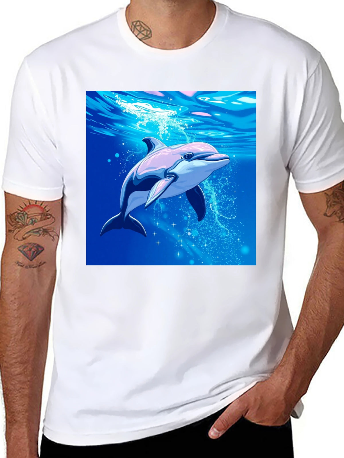 Dolphin Graphic Tee - Black Cotton Blend Casual Wear