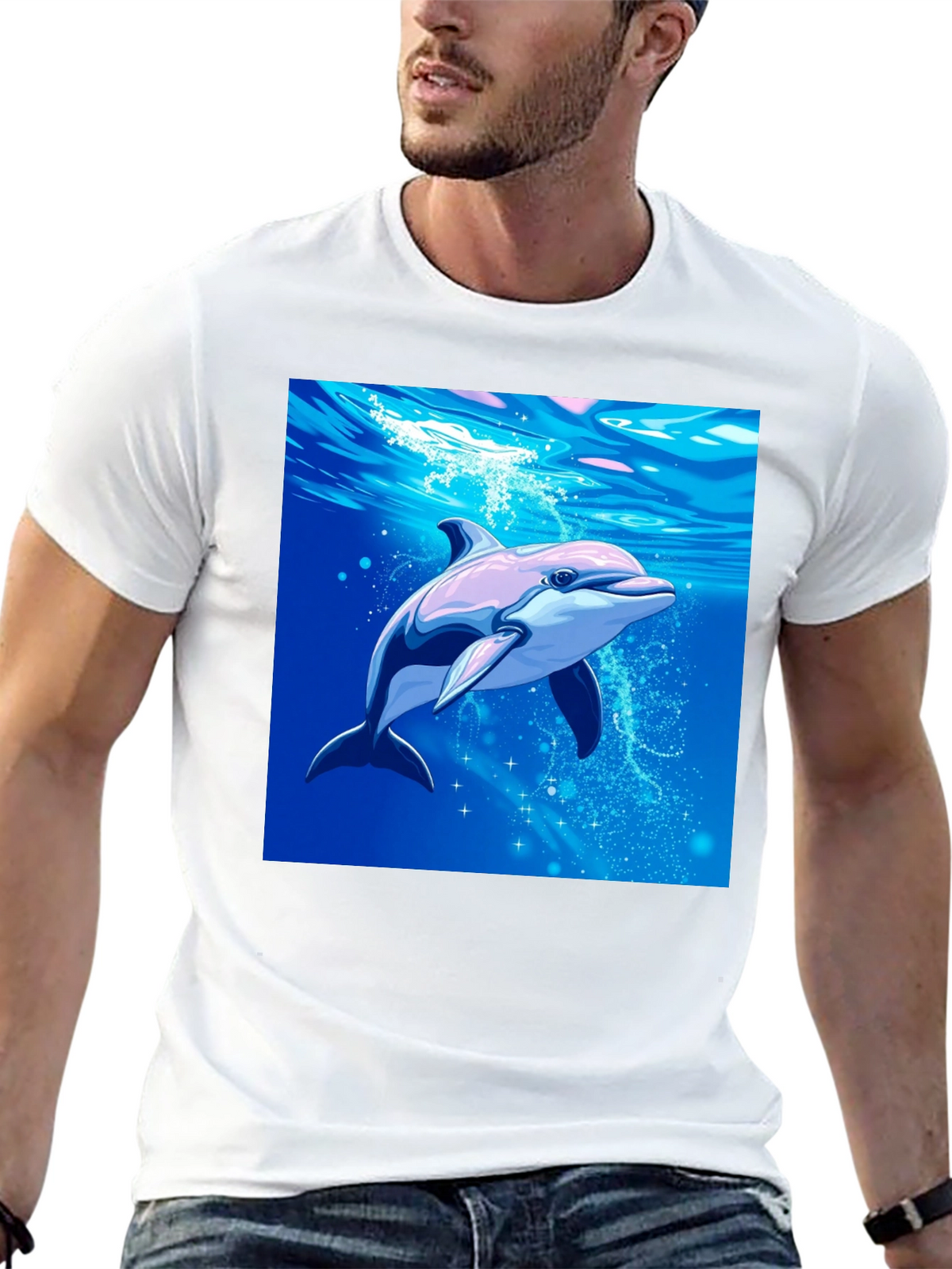 Dolphin Graphic Tee - Black Cotton Blend Casual Wear