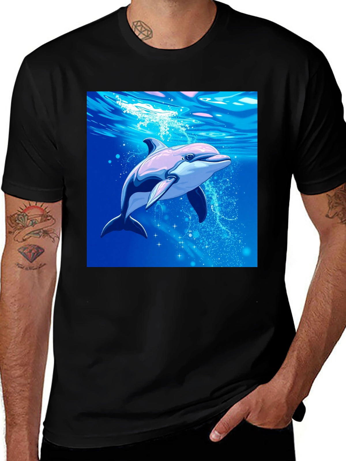 Dolphin Graphic Tee - Black Cotton Blend Casual Wear