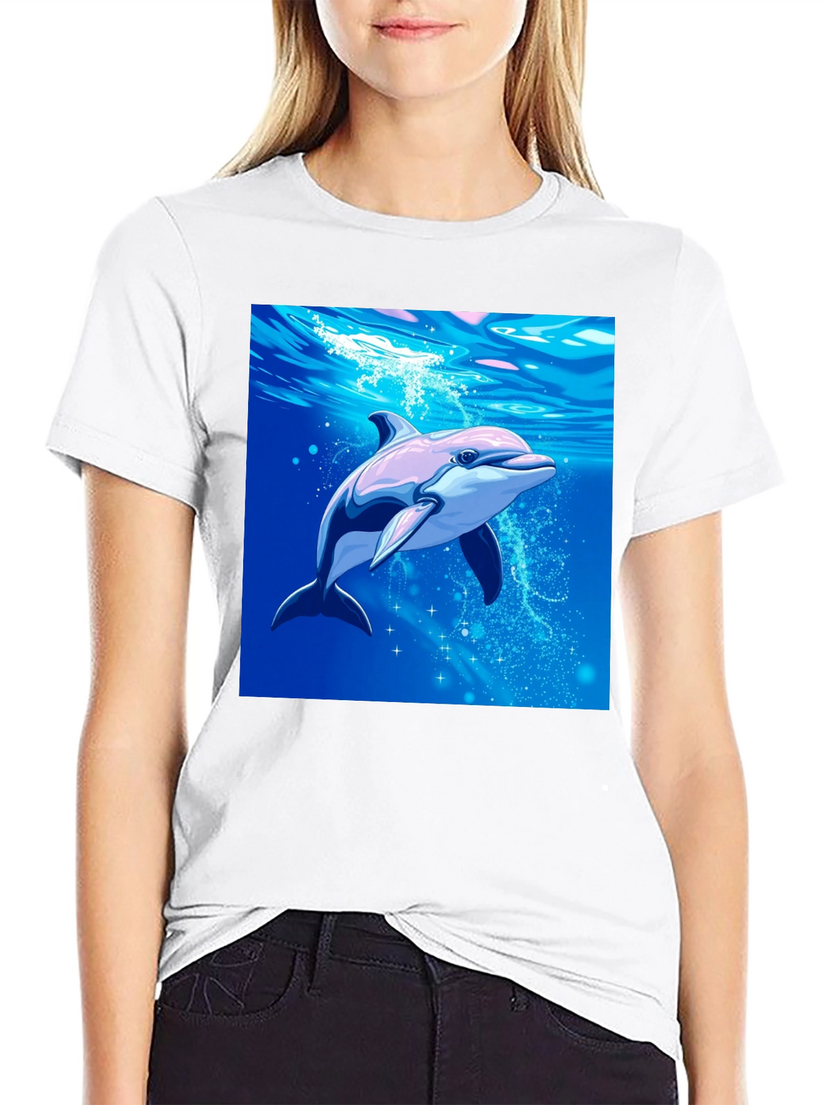 Dolphin Graphic Tee - Black Cotton Blend Casual Wear