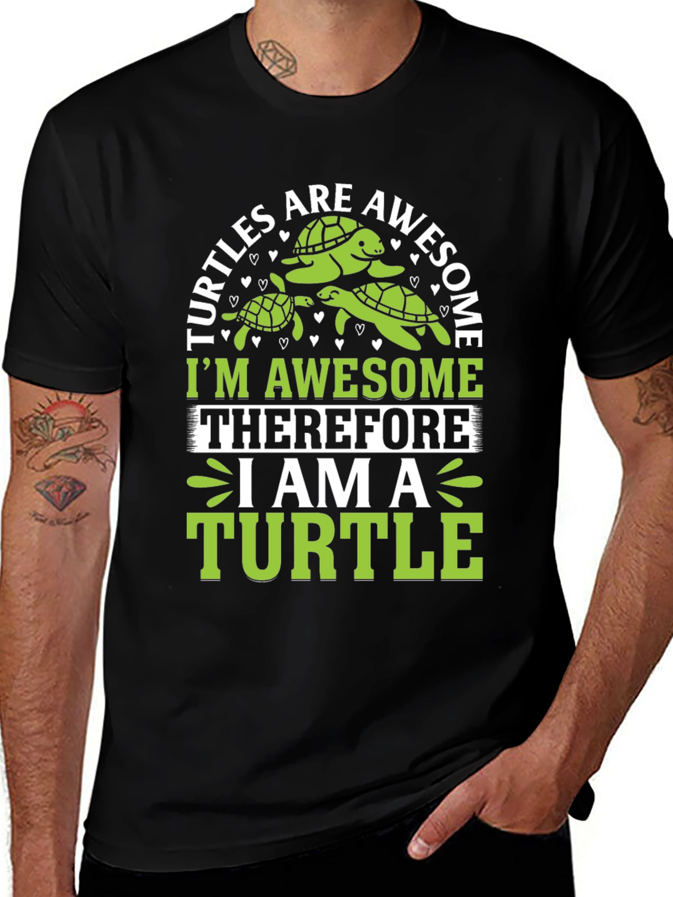 Awesome Turtle Graphic Tee - Mens Black T-Shirt