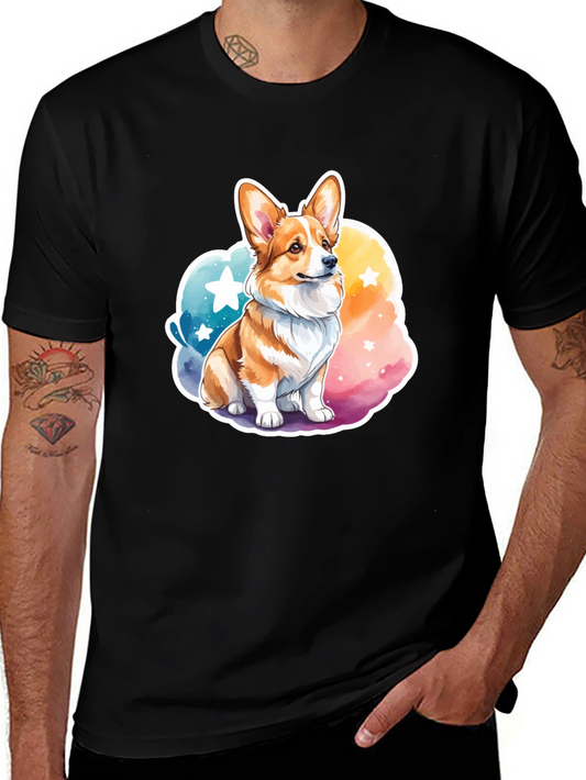 Corgi Dog Graphic T-Shirt - Black Cotton Tee