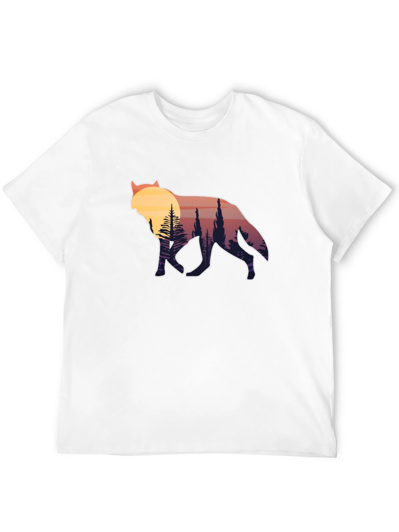 Wolf Silhouette Graphic Tee - Sunset Forest Design