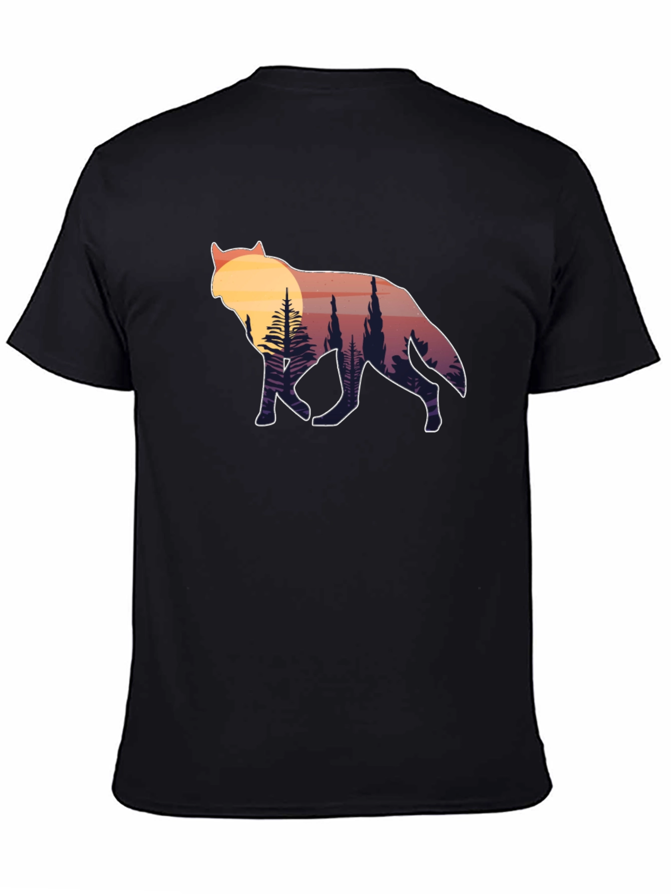 Wolf Silhouette Graphic Tee - Sunset Forest Design