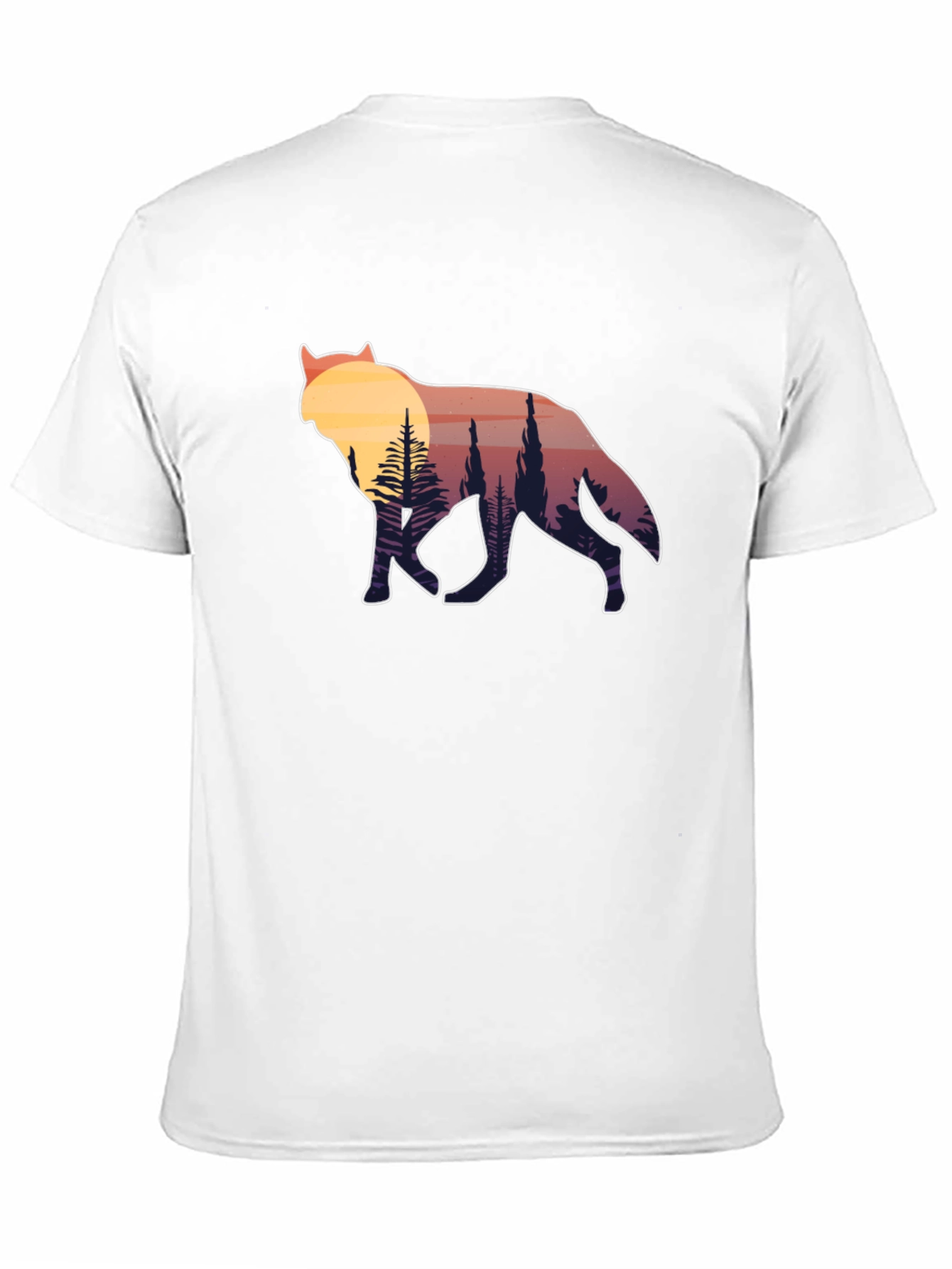 Wolf Silhouette Graphic Tee - Sunset Forest Design