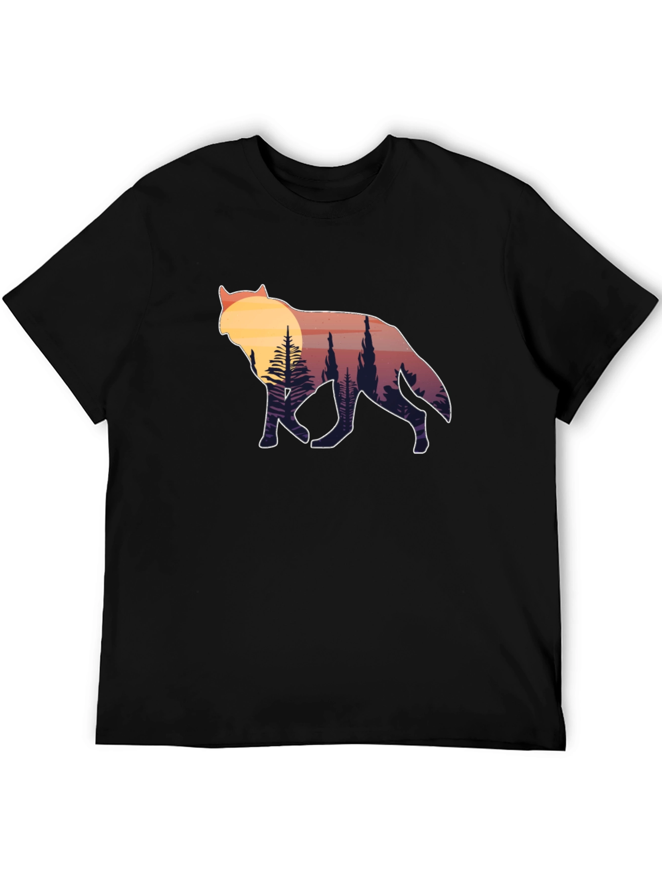 Wolf Silhouette Graphic Tee - Sunset Forest Design