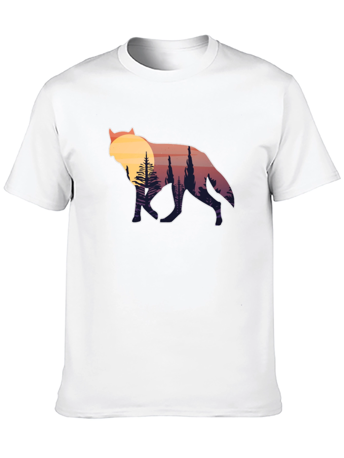 Wolf Silhouette Graphic Tee - Sunset Forest Design