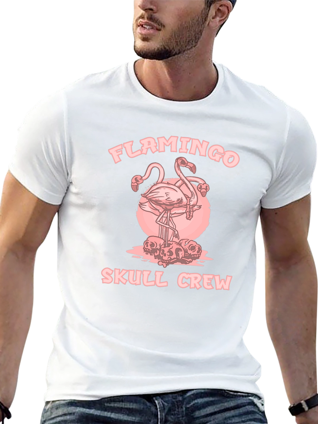 Flamingo Skull Crew Black Graphic Tee