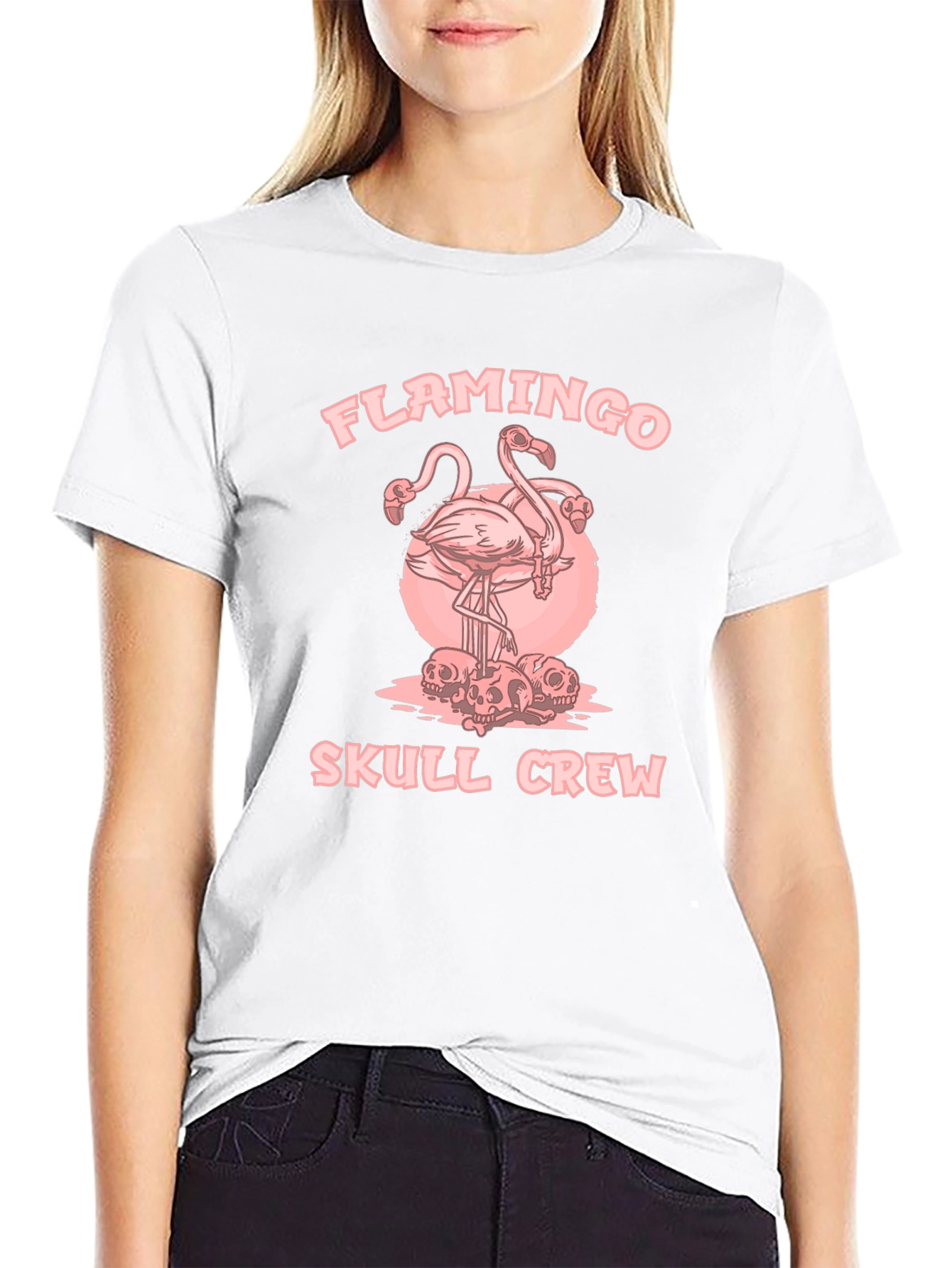 Flamingo Skull Crew Black Graphic Tee