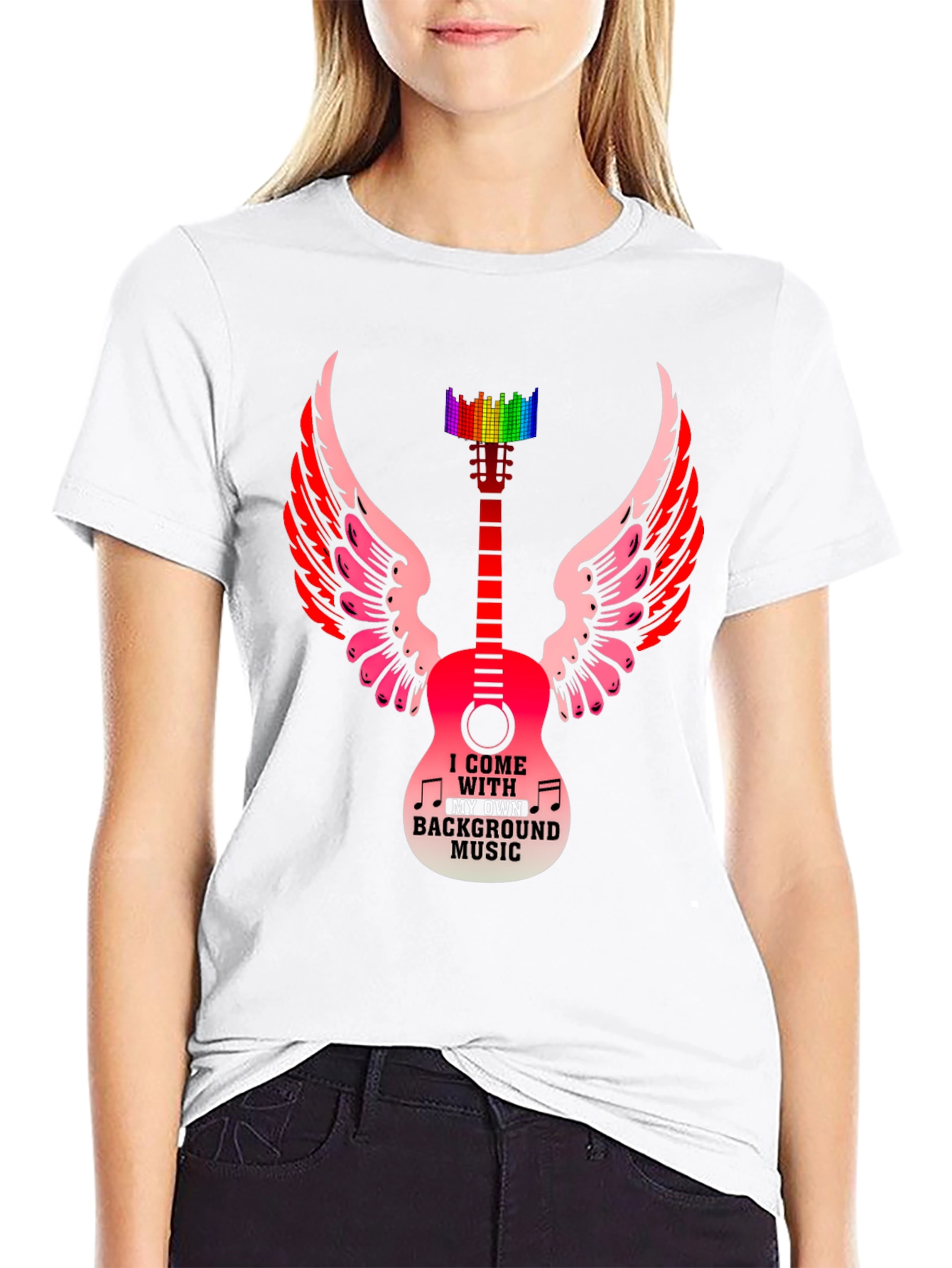 Musical Wings T-Shirt - Guitar & Rainbow Equalizer Design