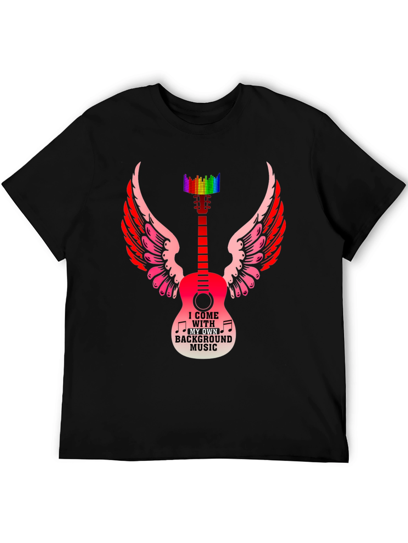 Musical Wings T-Shirt - Guitar & Rainbow Equalizer Design